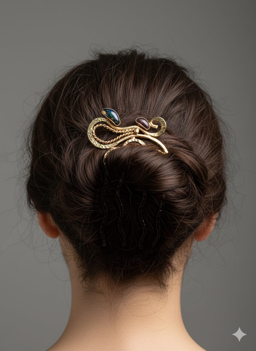 Hair comb with dichroic glass