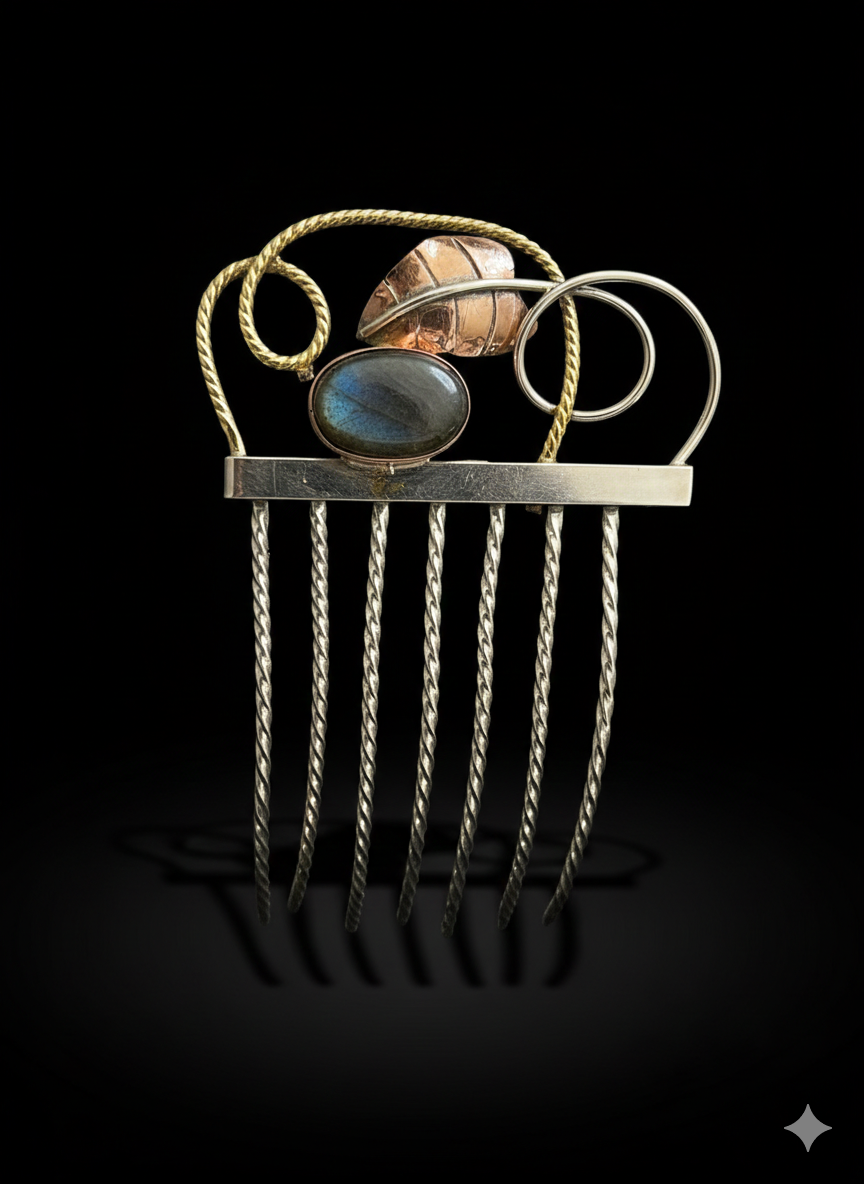 Hair comb with labradorite