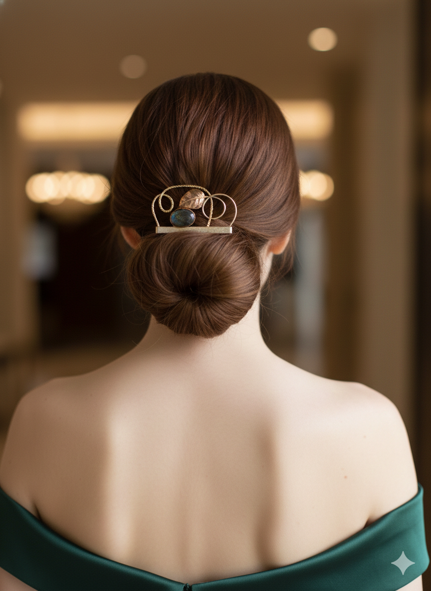 Hair comb with labradorite