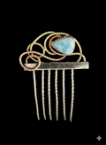Hair comb mixed metals with larimar stone