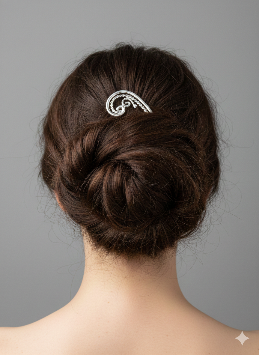 Hair comb, silver plated with 4 prongs