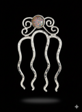 Hair comb in silver plated with simulated opal