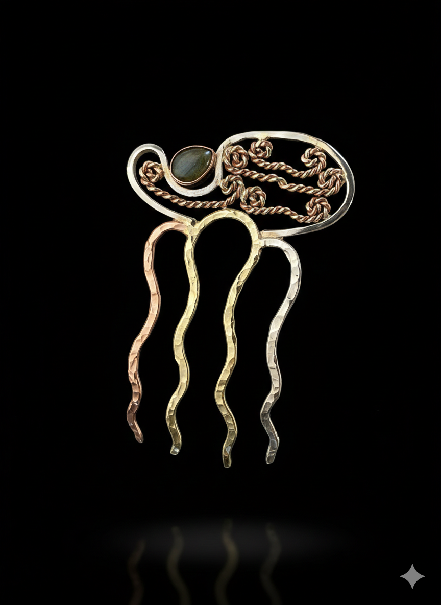 Hair comb 4 prongs with labradorite