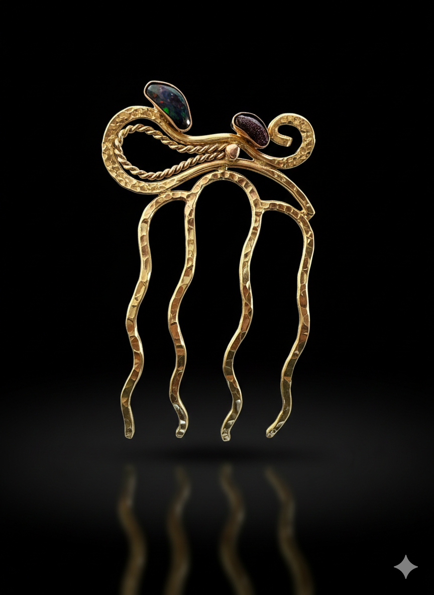 Hair comb with dichroic glass