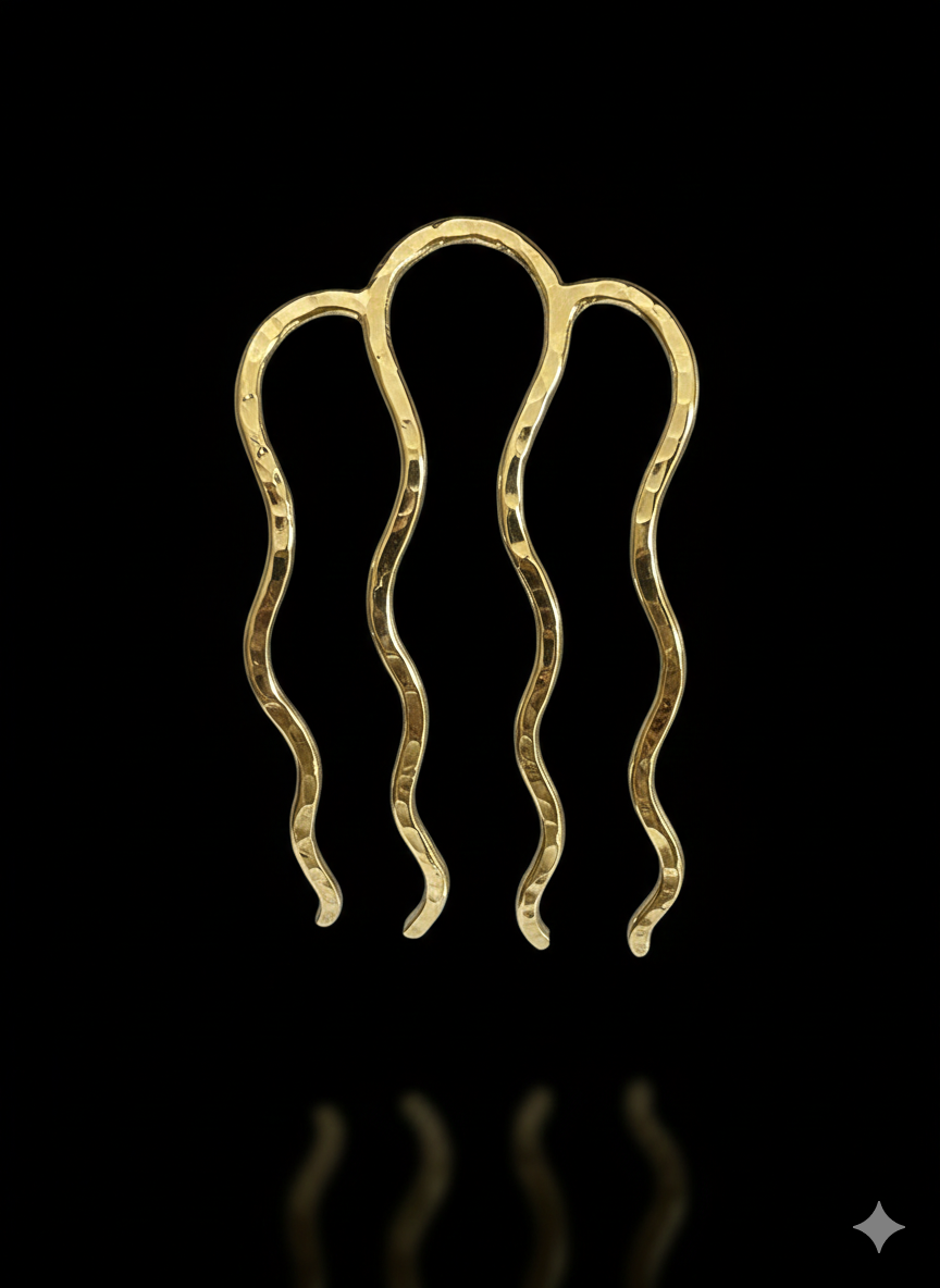 Hair comb, brass metal with 4 prongs