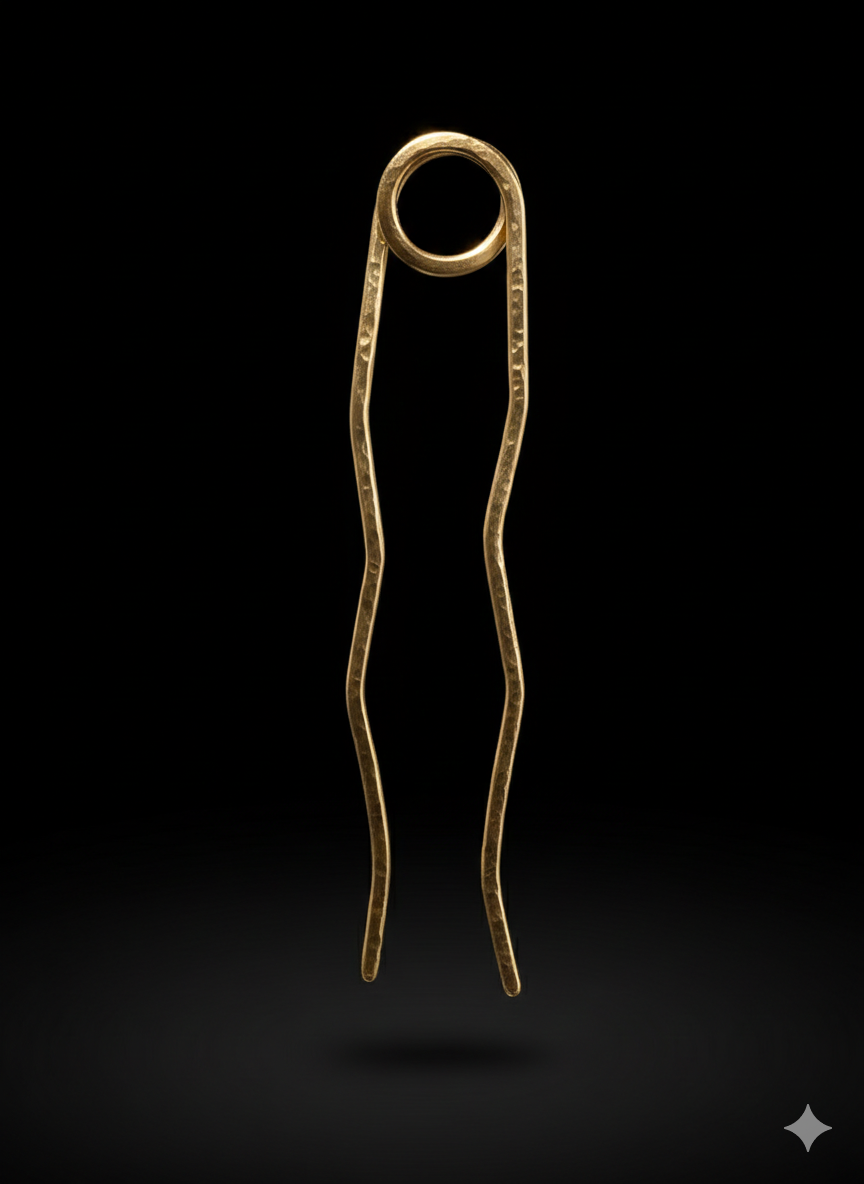 Double hair pin in hammered brass