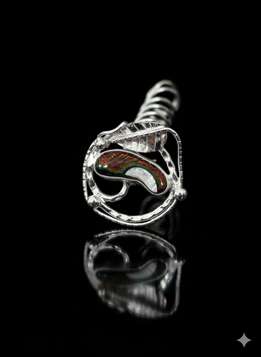Small hair screw, silver plated with handmade dichroic glass