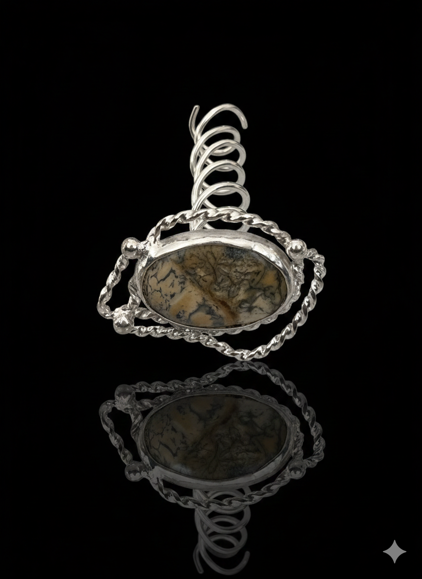 Small hair screw, silver plated with jasper stone