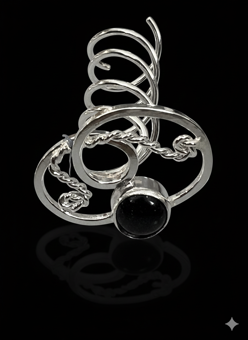 Large hair screw, silver plated with dark blue gold stone