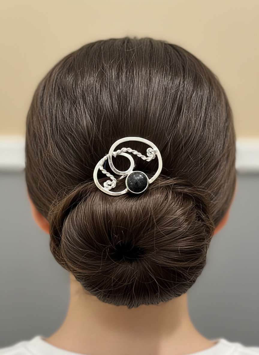 Large hair screw, silver plated with dark blue gold stone