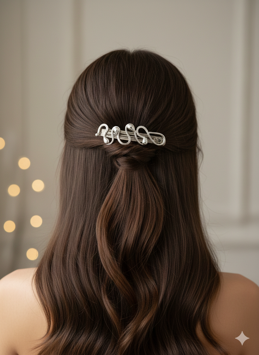 Large barrette, silver plated