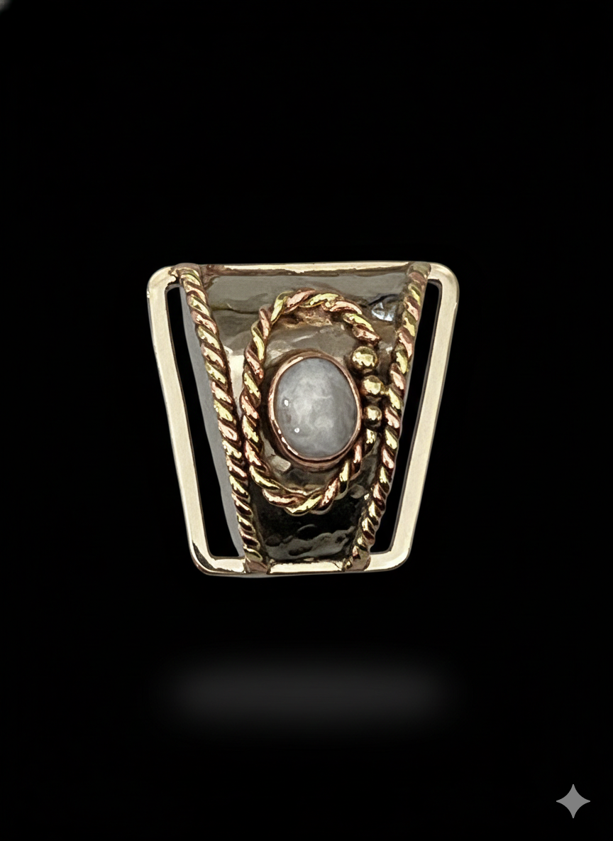 Small scarf ring, mixed metals with moon stone.