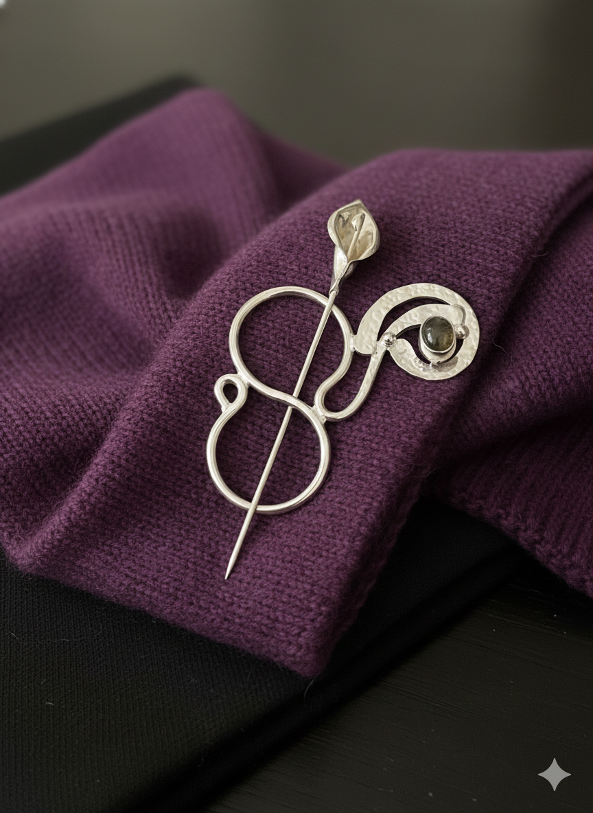 Scarf pin, silver plated with labradorite stone