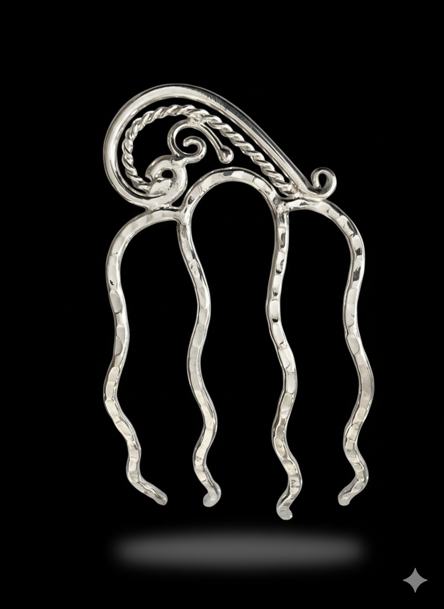 Hair comb, silver plated with 4 prongs