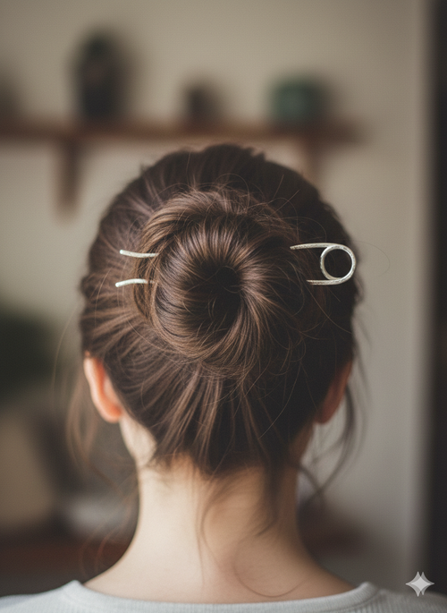 Double hair pin in hammered brass