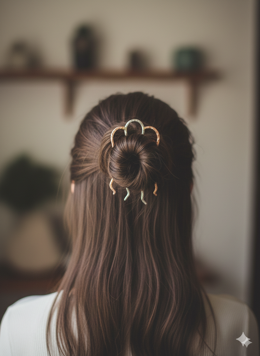 Hair comb, brass metal with 4 prongs