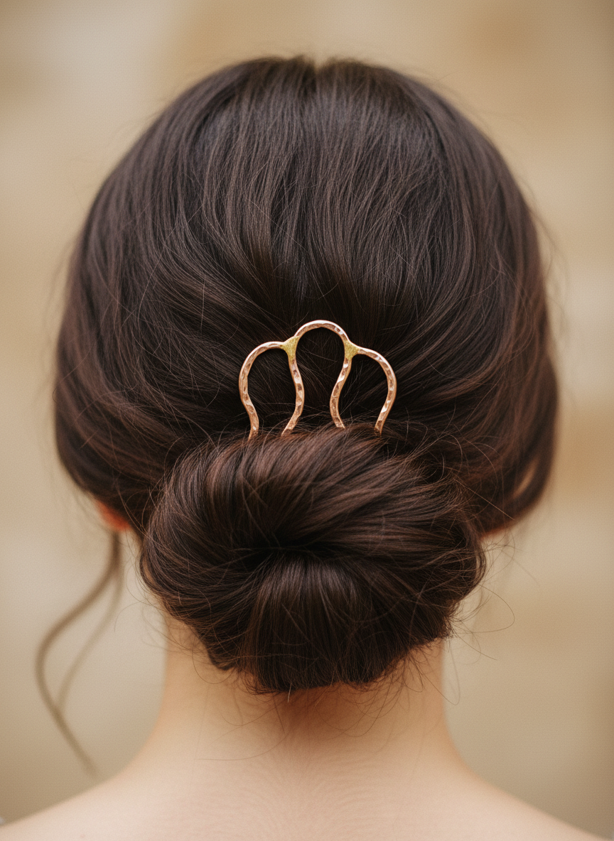 Hair comb, brass metal with 4 prongs
