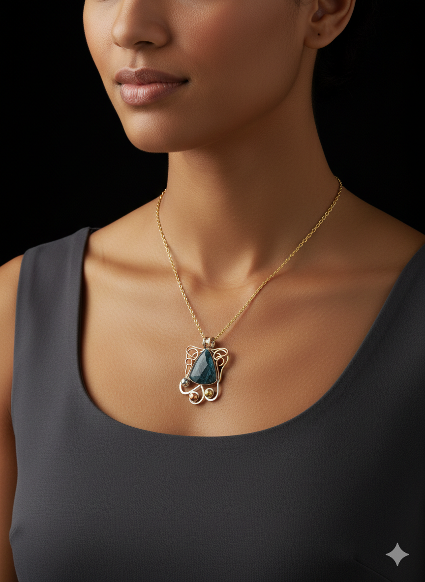 Copper pendant with beautiful large hypersthene stone