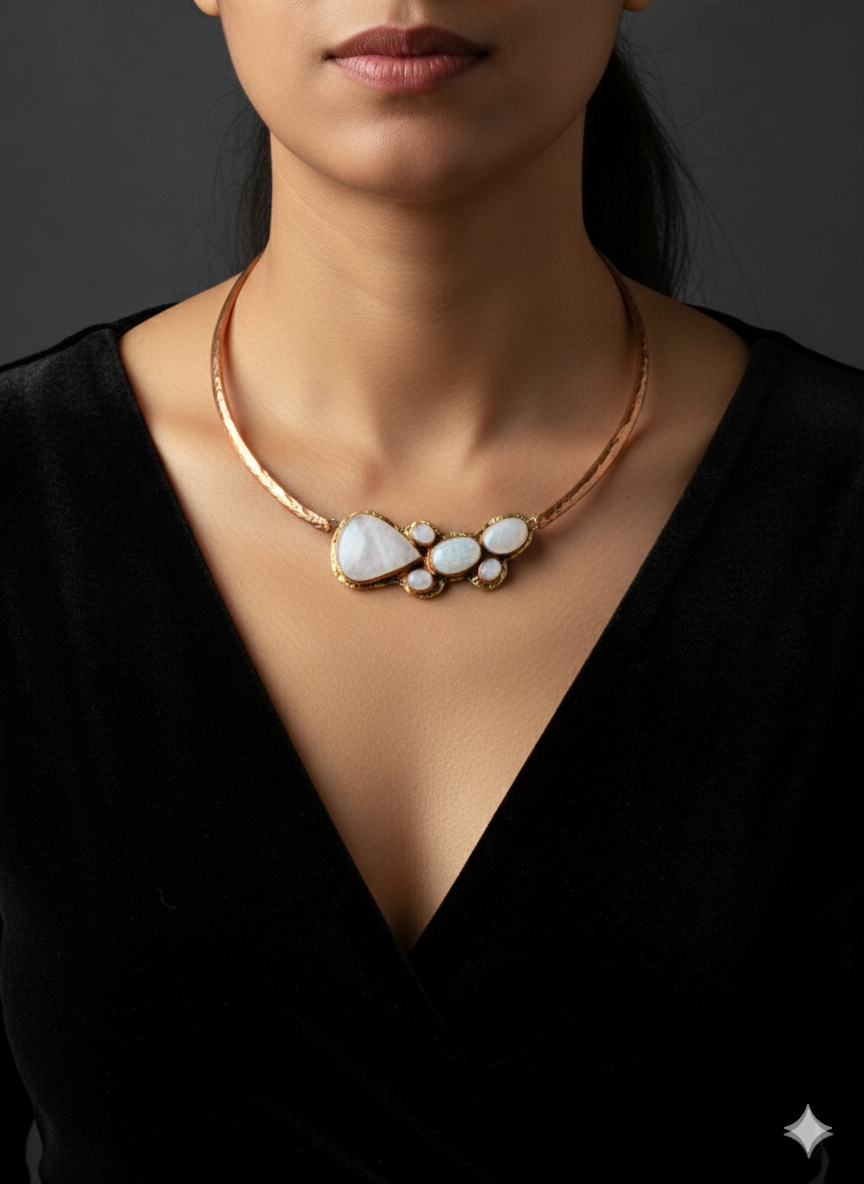 Copper necklace with beautiful large moon stones